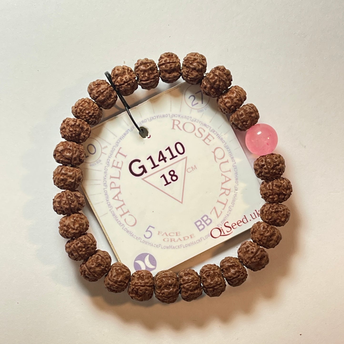 Rose Quartz Chaplet (27 Rudraksha • 18 cm Fit) | Class BB | No. G1410