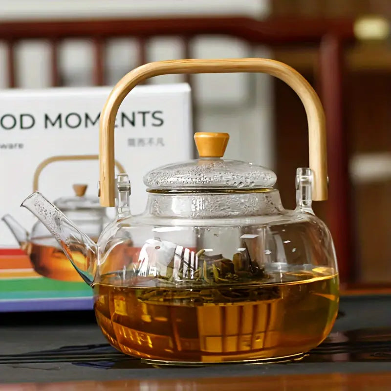 Bamboo - Glass Teapot Kettle Bamboo Handle 1000 ml