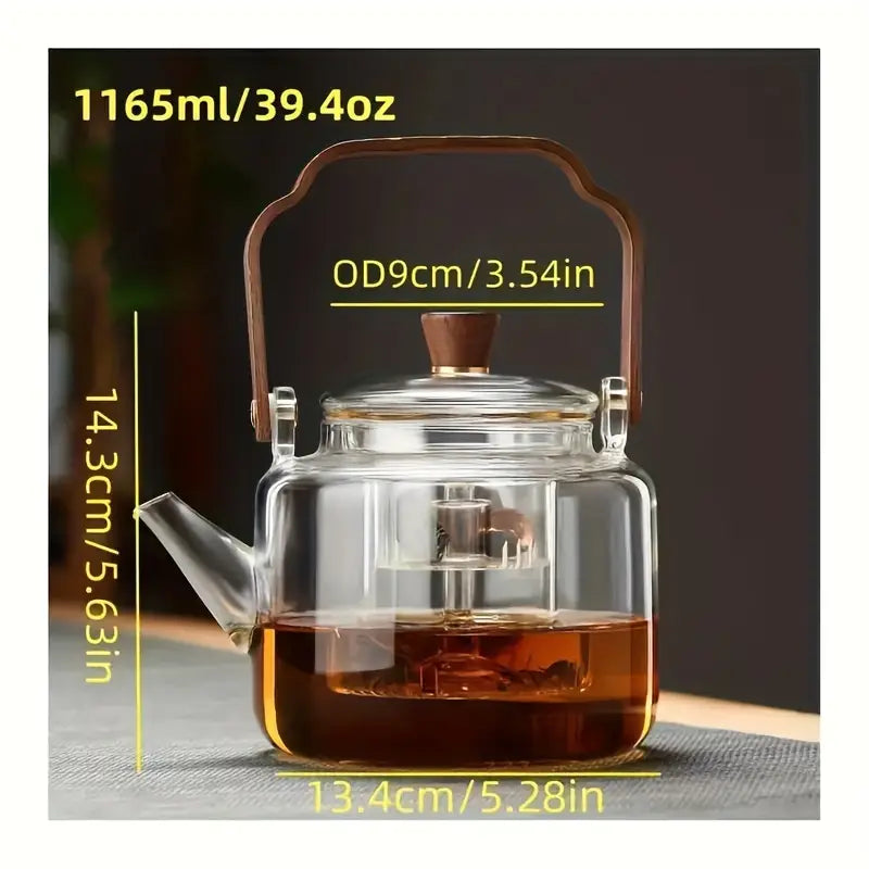 Cloud Lift - Glass Teapot / Kettle / Infuser. with Wooden Handle 1165ml