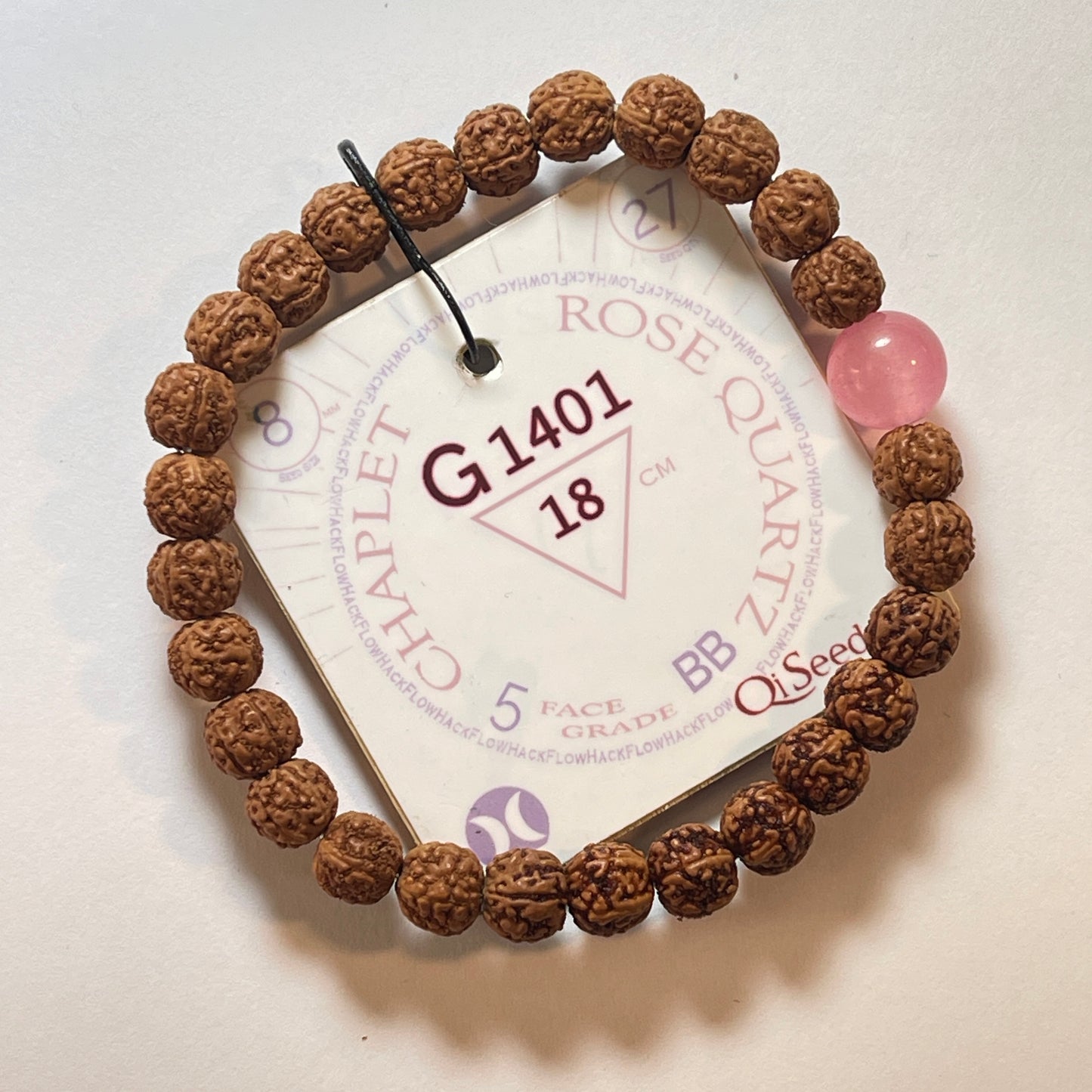 Rose Quartz Chaplet (27 Rudraksha • 18 cm Fit) | Class BB | No. G1401