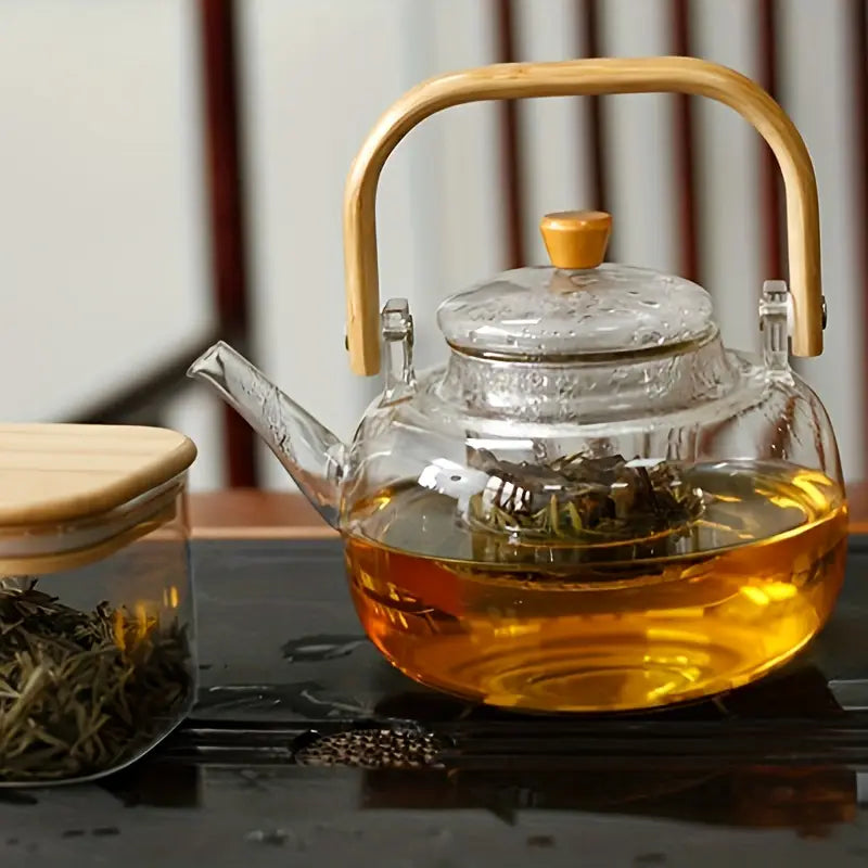 Bamboo - Glass Teapot Kettle Bamboo Handle 1000 ml