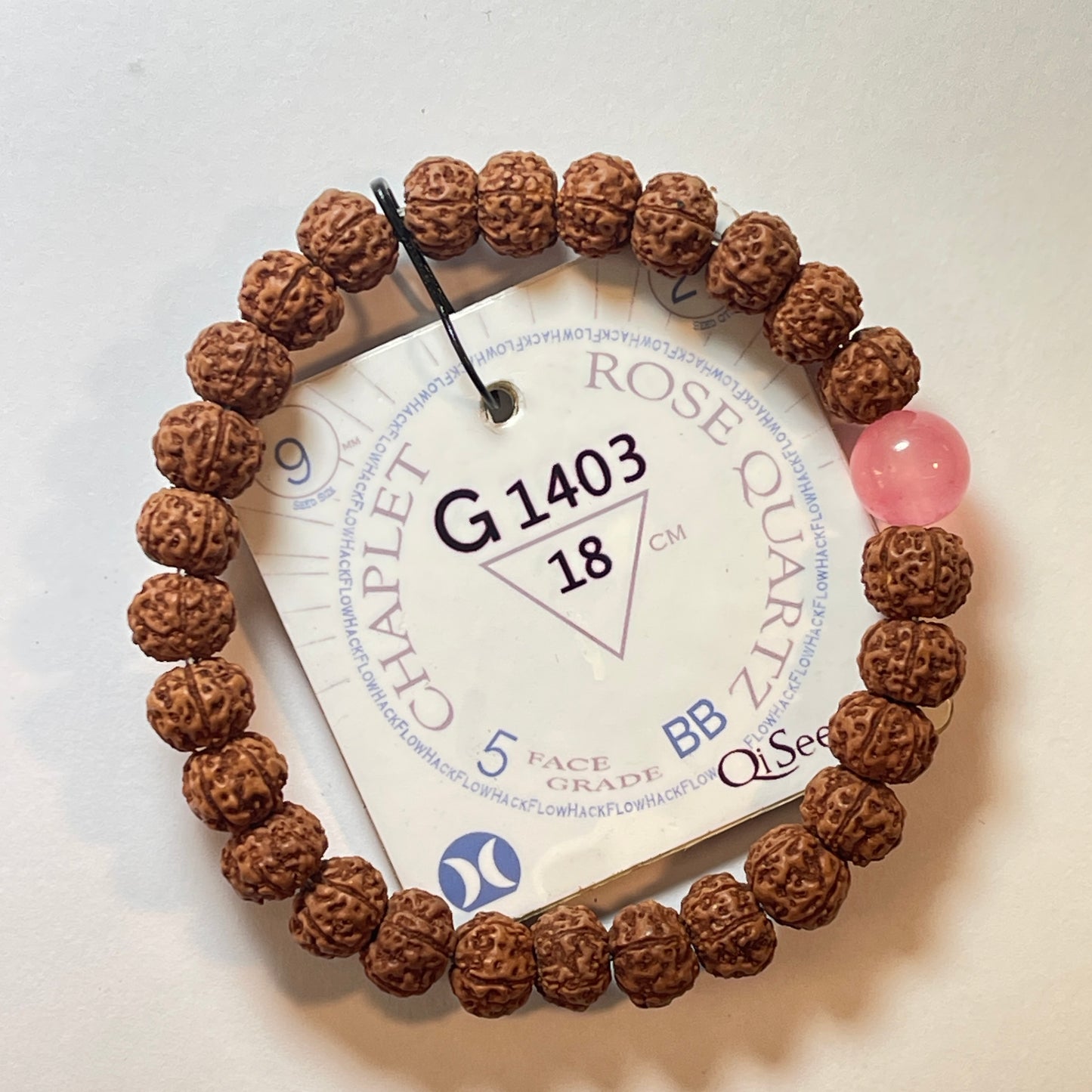 Rose Quartz Chaplet (27 Rudraksha • 18 cm Fit) | Class BB | No. G1403