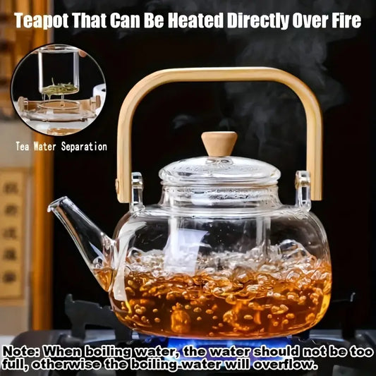 Bamboo - Glass Teapot Kettle Bamboo Handle 1000 ml