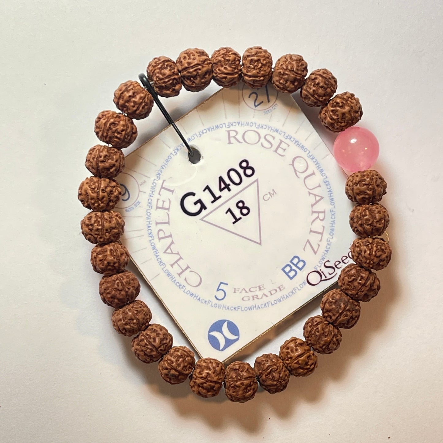 Rose Quartz Chaplet (27 Rudraksha • 18 cm Fit) | Class BB | No. G1408