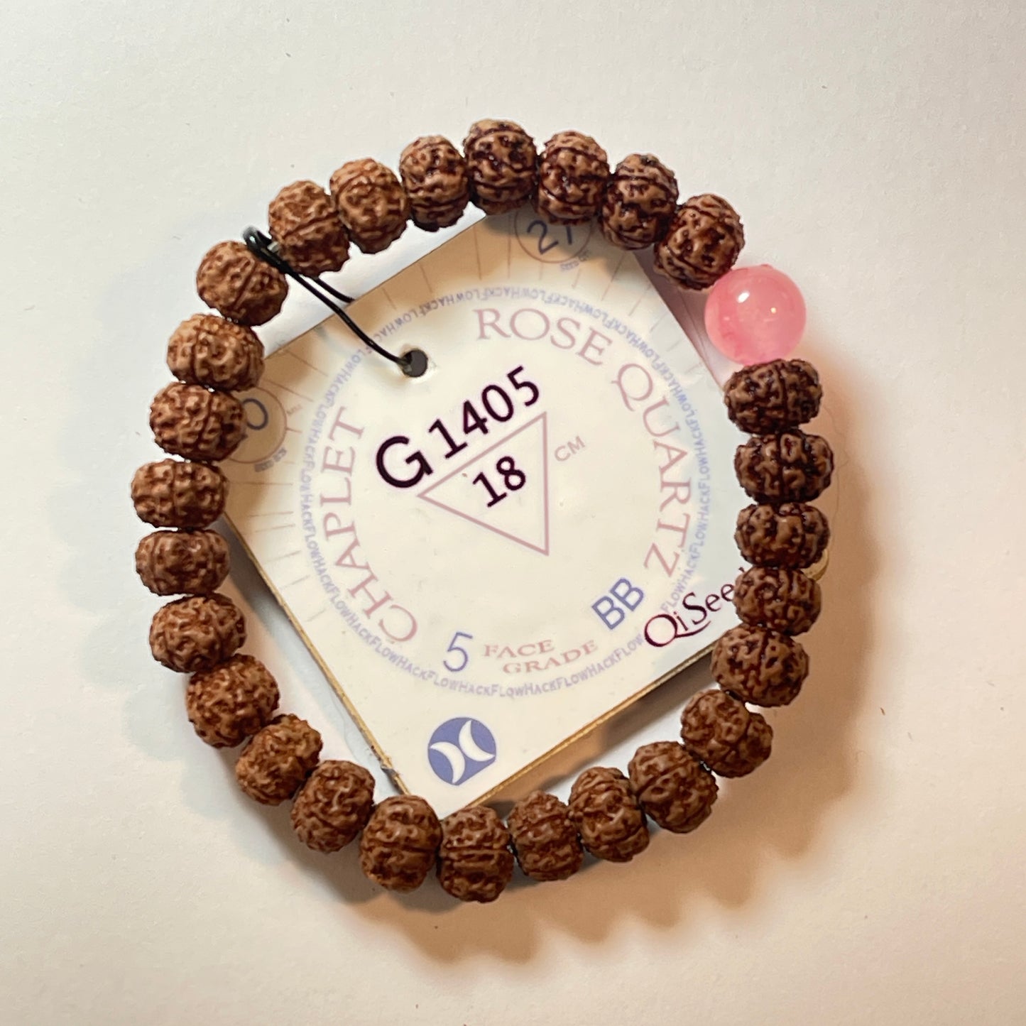 Rose Quartz Chaplet (27 Rudraksha • 18 cm Fit) | Class BB | No. G1405