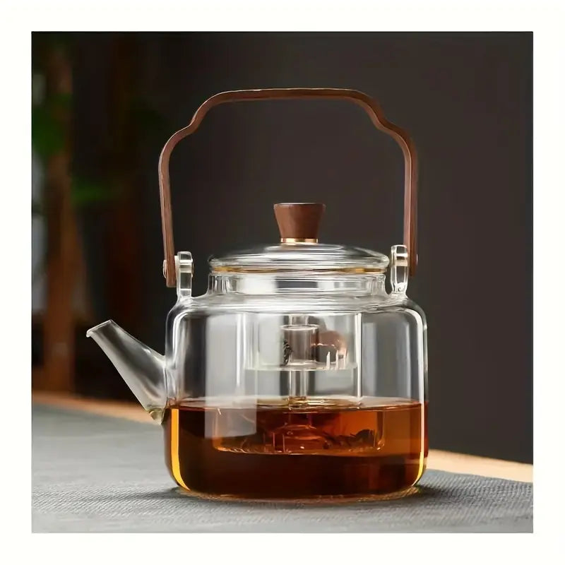 Cloud Lift - Glass Teapot / Kettle / Infuser. with Wooden Handle 1165ml