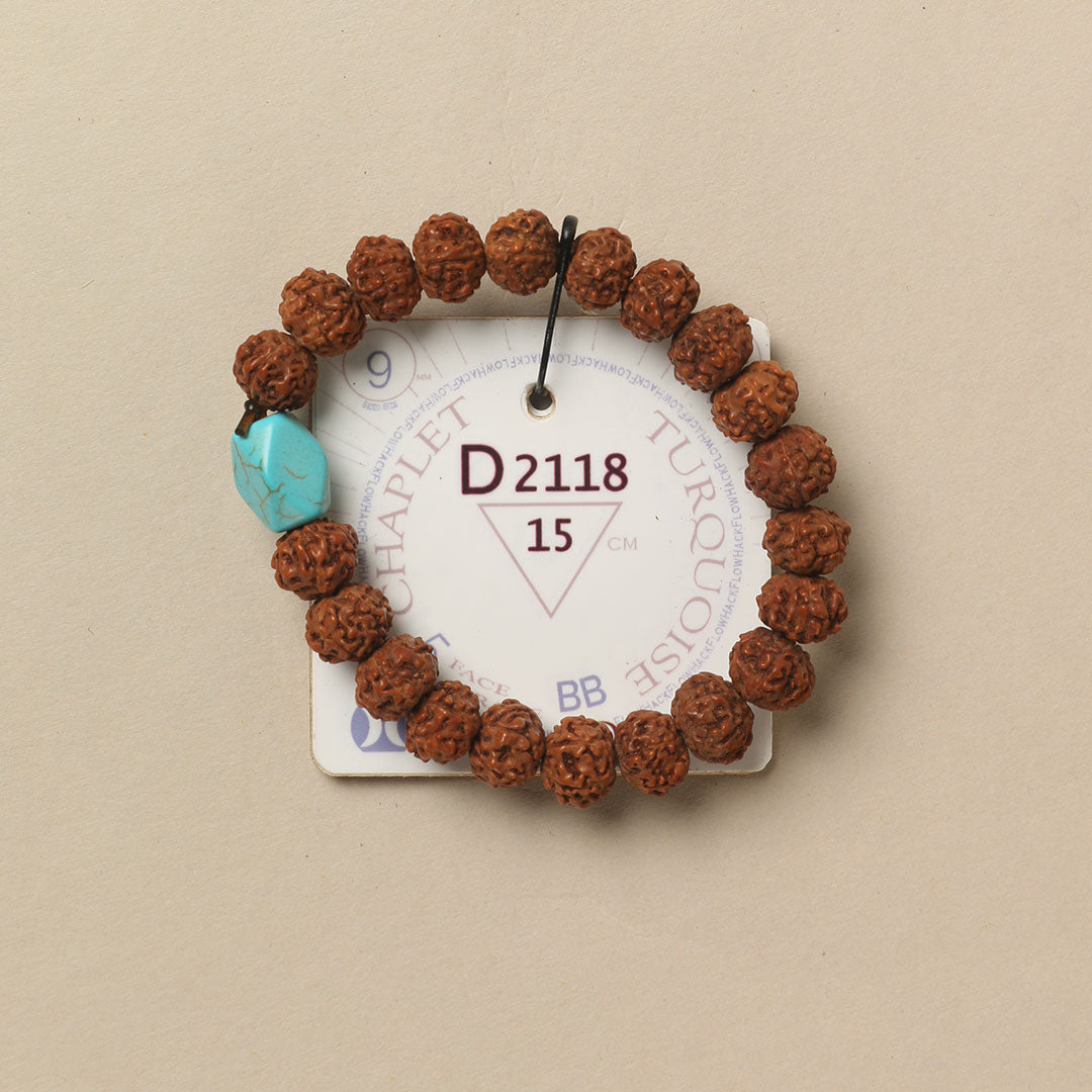 Turquoise Chaplet (21 Rudraksha • 15 cm Fit) | Class BB | No. D2118