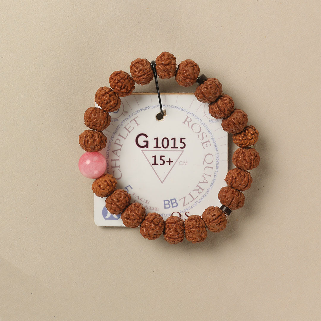 Rose Quartz Chaplet (27 Rudraksha • 15 cm Fit) | Class BB | No. G1015