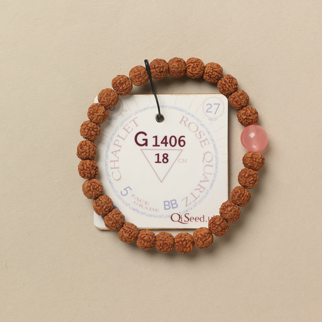 Rose Quartz Chaplet (27 Rudraksha • 18 cm Fit) | Class BB | No. G1406