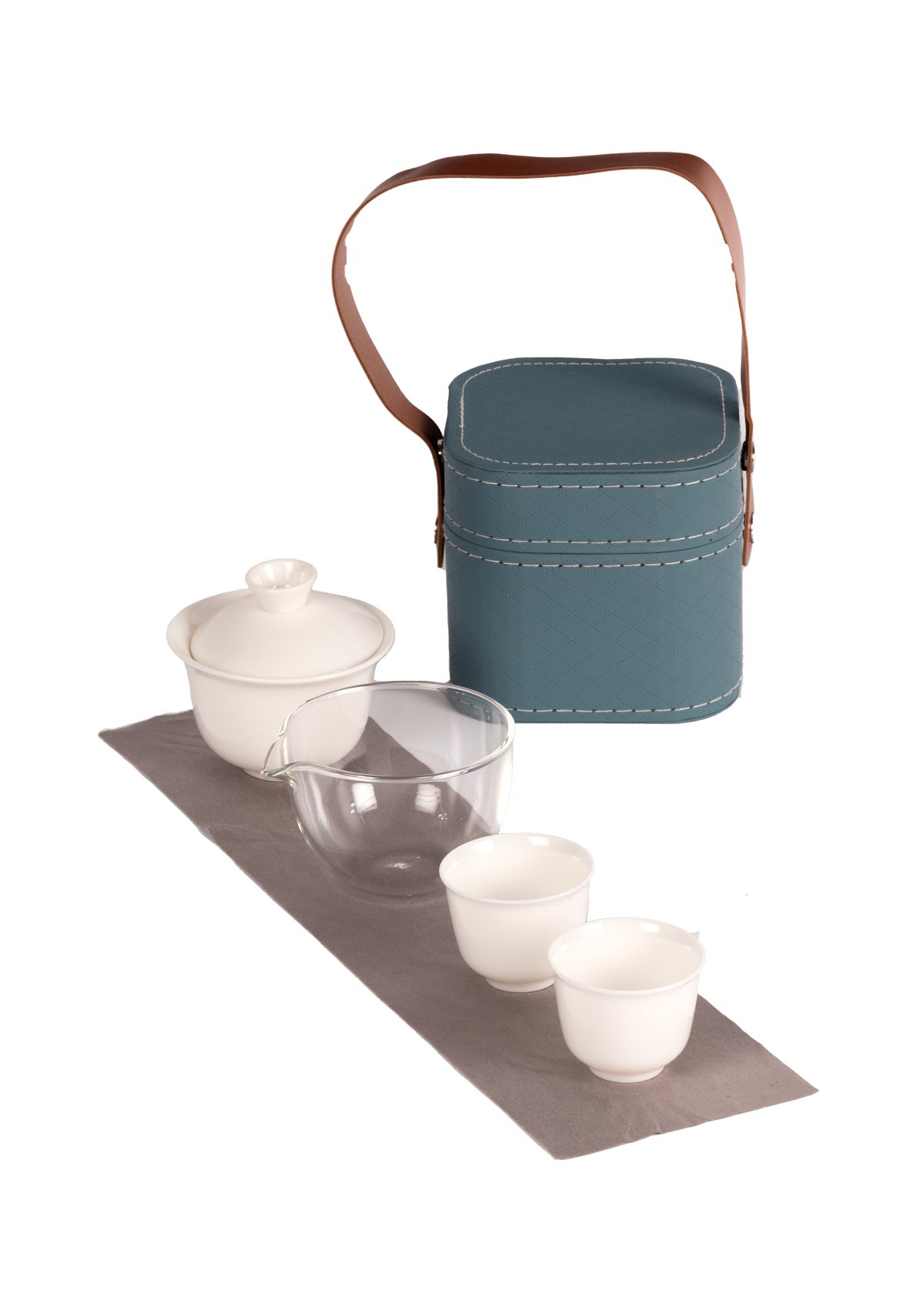 Li'l Blue - 12cm cube Travel Tea Kit- Gaiwan 2, 60ml cups & 3, 40ml cups