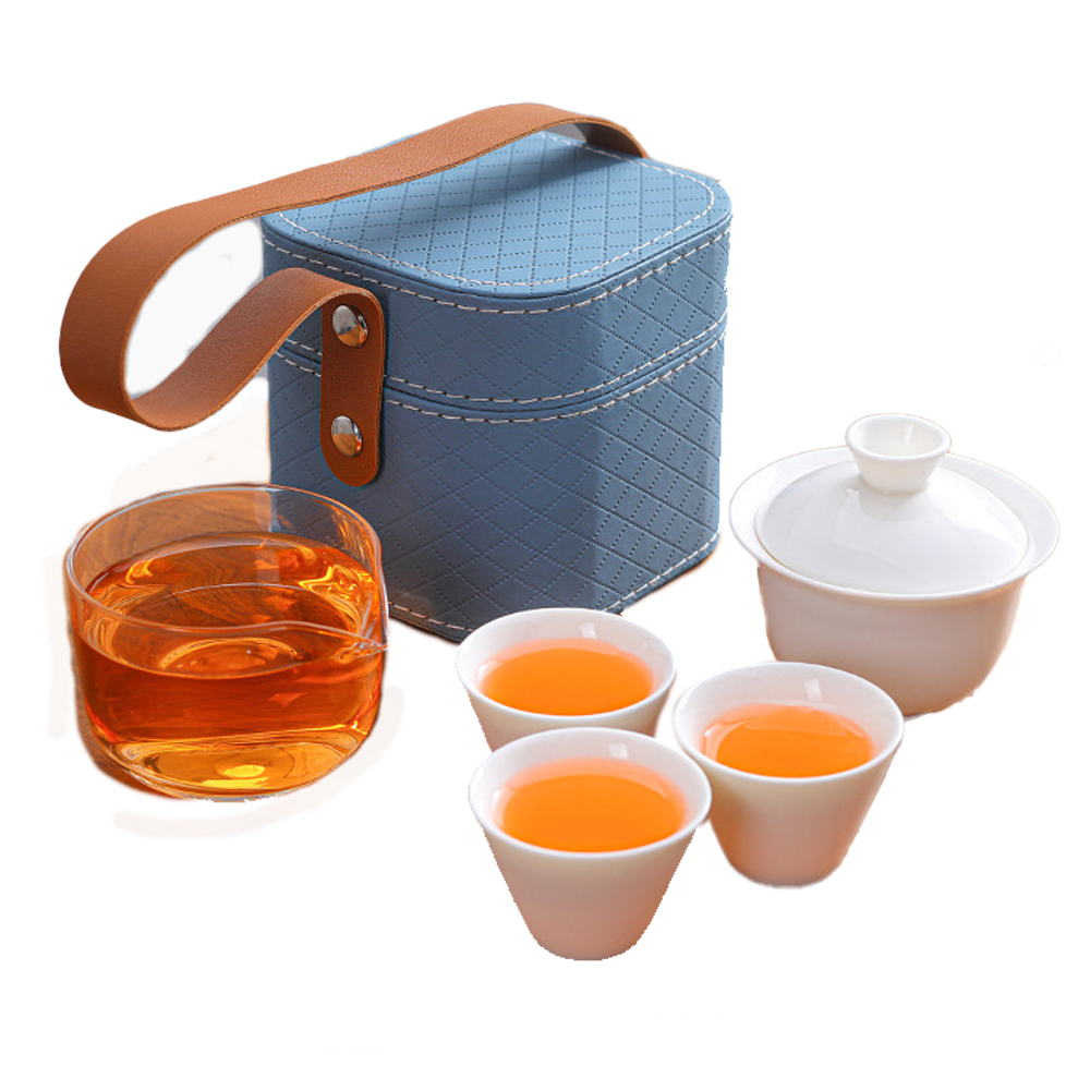 Li'l Blue - 12cm cube Travel Tea Kit- Gaiwan 2, 60ml cups & 3, 40ml cups