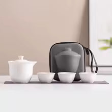 Cloud Clam - Travel Teaset - Molded Case - Ceramic Teapot with cloud detail-3 Teacup Set