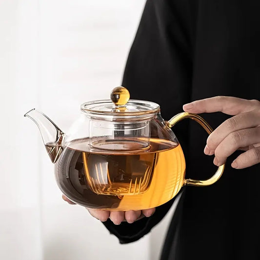 Gold knob - Glass Teapot Kettle Infuser 690 ml