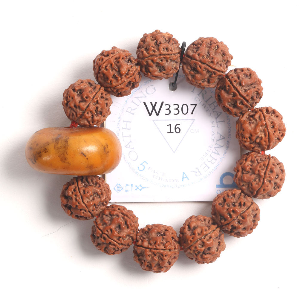 Tribal Amber Oath Ring (12 Rudraksha • 16 cm Fit) | Class BB | No. P2201