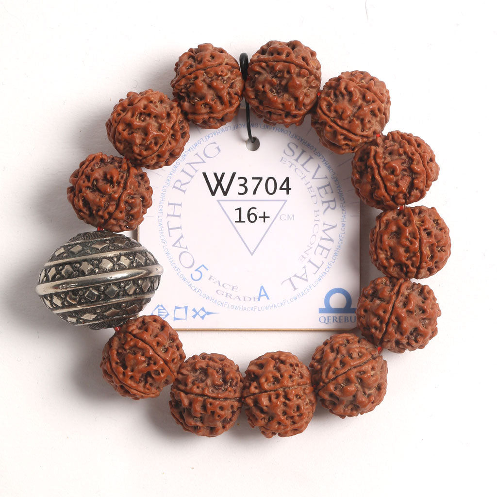Silver Metal Oath Ring (12 Rudraksha • 16+ cm Fit) | Class BB | No. P3004