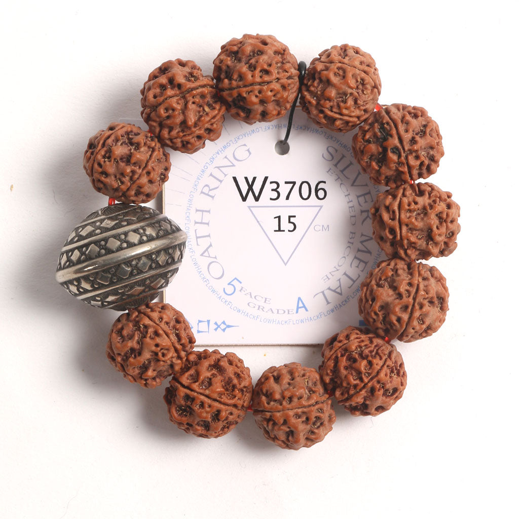 Silver Metal Oath Ring (12 Rudraksha • 15 cm Fit) | Class BB | No. P3006