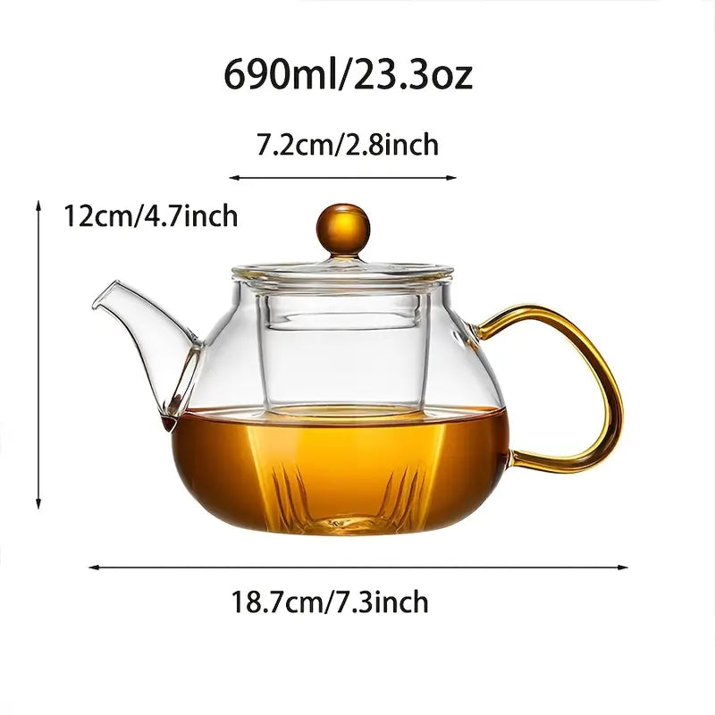 Gold knob - Glass Teapot Kettle Infuser  690 ml