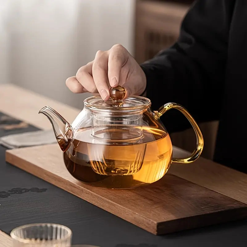Gold knob - Glass Teapot Kettle Infuser  690 ml