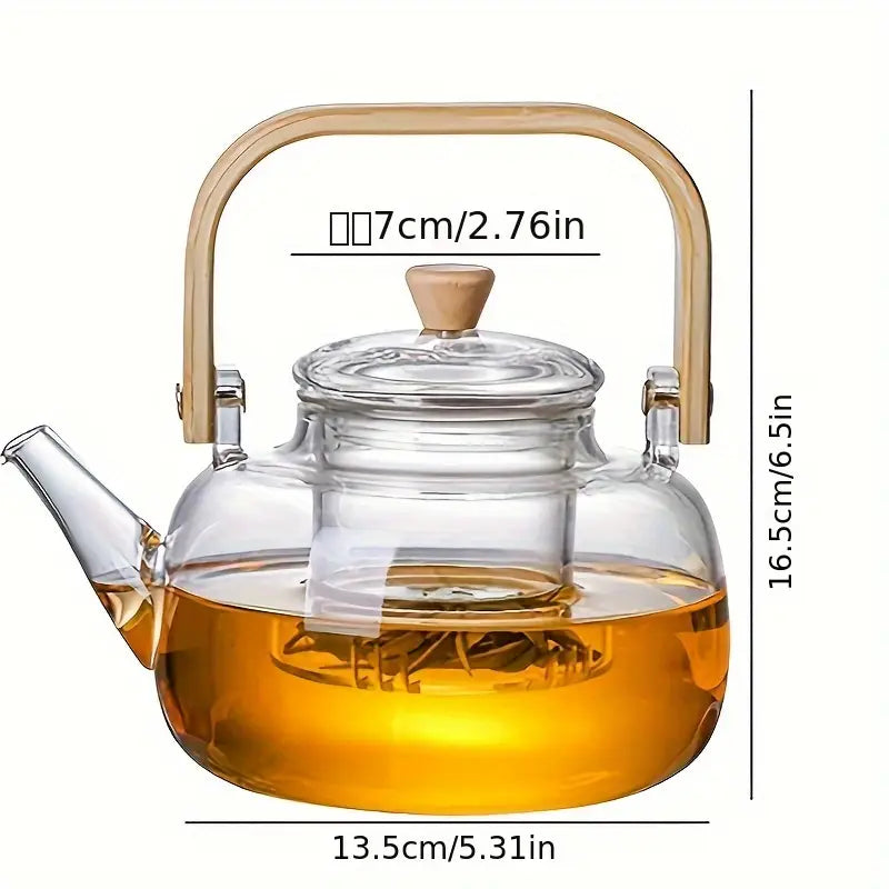 Bamboo - Glass Teapot Kettle Bamboo Handle 1000 ml
