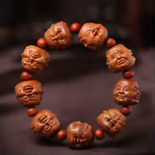 Buddha Belt - Carved mahogany four Buddha bracelet