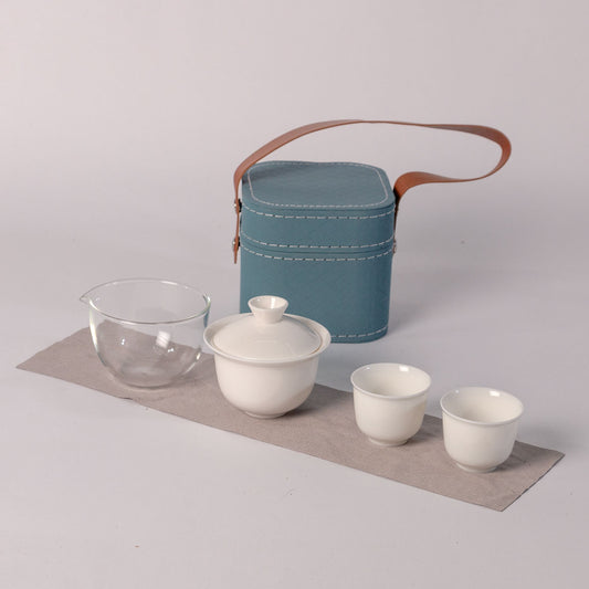 Li'l Blue - 12cm cube Travel Tea Kit- Gaiwan  2, 60ml cups  & 3, 40ml cups