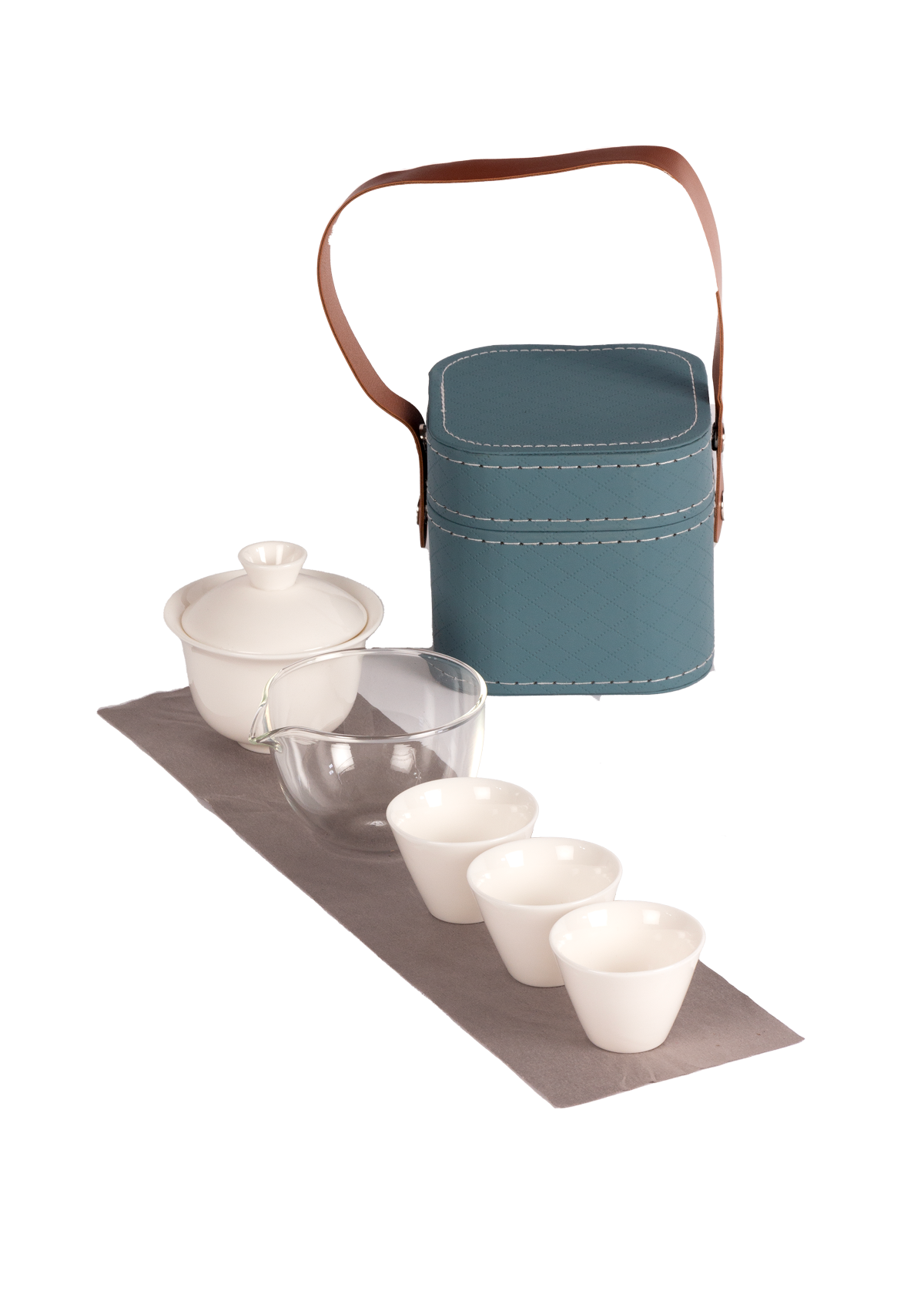 Li'l Blue - 12cm cube Travel Tea Kit- Gaiwan  2, 60ml cups  & 3, 40ml cups