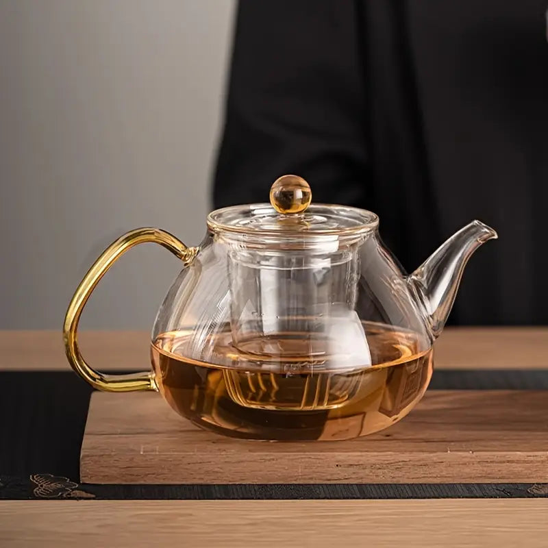 Gold knob - Glass Teapot Kettle Infuser  690 ml