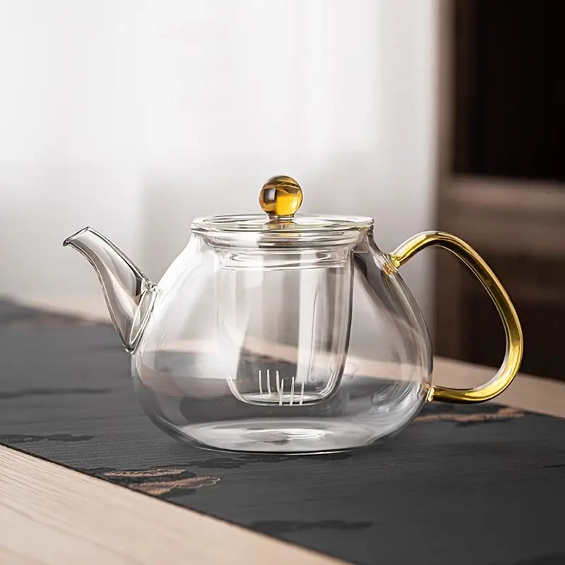 Gold knob - Glass Teapot Kettle Infuser  690 ml